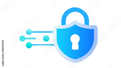 Secure data transfer concept with padlock for network security and data protection with blue color scheme