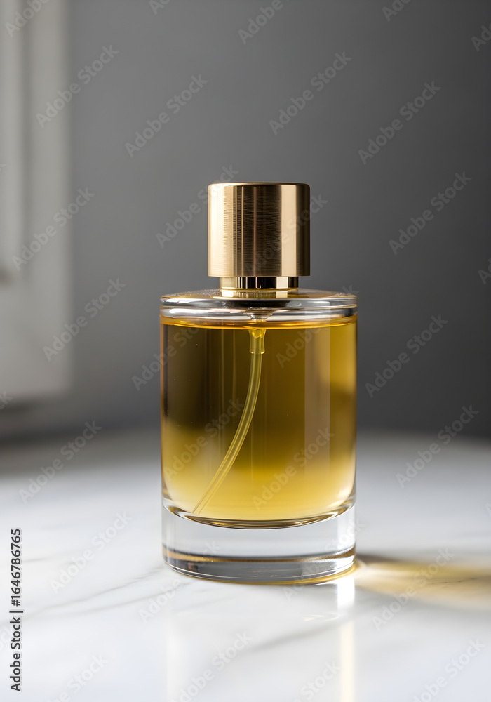 Elegant Amber Perfume Bottle on Marble Elegant Amber Perfume Bottle on Marble