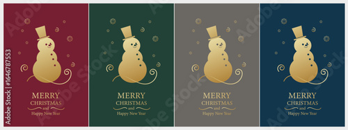 Christmas, New Year and Happy Holidays invitation design vector. Season's Greeting Card. Christmas snowman with golden shiny gradient.