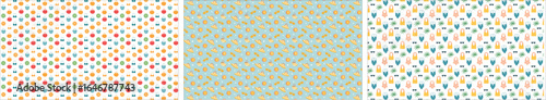 A fun and cheerful seamless pattern featuring a variety of summer accessories, including beach hats, stylish sunglasses, and colorful flip-flops, for a vacation vibe.