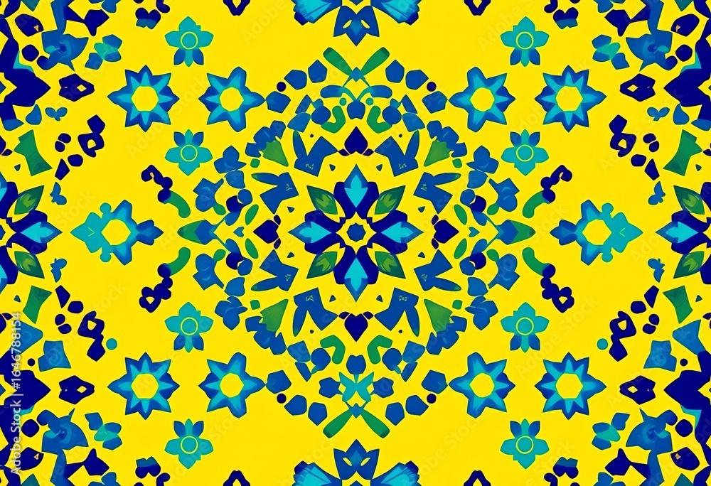 Vibrant yellow & blue geometric mosaic, ethnic vector pattern , arabic, mexican Vibrant yellow & blue geometric mosaic, ethnic vector pattern , arabic, mexican