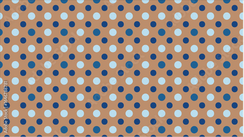 A modern interpretation of a retro 70s polka dot pattern, this seamless design uses bold cobalt blue dots for strong contrast against warm beige and brown tones.