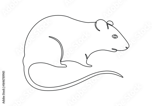 Continuous one line art a rat vector illustration
