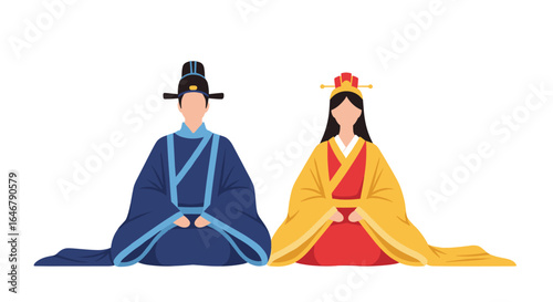 Ancient chinese couple wearing traditional imperial attire for cultural celebration