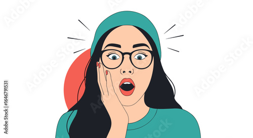 Young woman expresses shock and surprise with wide eyes and open mouth