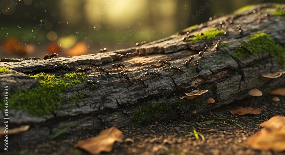 Rustic Log Covered in Moss and Lichen, with Bokeh Background Rustic Log Covered in Moss and Lichen, with Bokeh Background