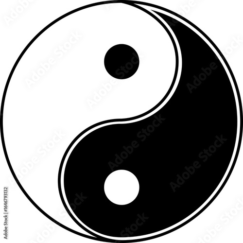 Yin Yang icon. Symbol of balance and harmony in life and nature, isolated on transparent background. Classic design with black and white. Vector illustration.