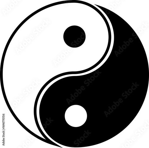 Yin Yang icon. Symbol of balance and harmony in life and nature, isolated on transparent background. Classic design with black and white. Vector illustration.