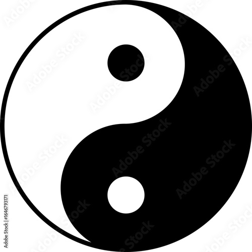Yin Yang icon. Symbol of balance and harmony in life and nature, isolated on transparent background. Classic design with black and white. Vector illustration.