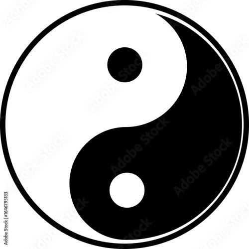 Yin Yang icon. Symbol of balance and harmony in life and nature, isolated on transparent background. Classic design with black and white. Vector illustration.