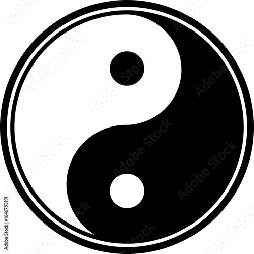 Yin Yang icon. Symbol of balance and harmony in life and nature, isolated on transparent background. Classic design with black and white. Vector illustration.