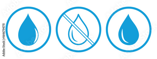 Set of no water sign. Water drop forbidden. No waterproof , water resistant icon. Illustration vector.