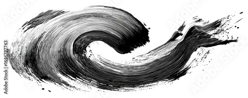 Abstract black paint splatter in a swirling, wave-like motion