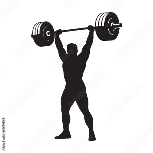 A weightlifter raising a heavy barbell overhead pure white background crisp vector
