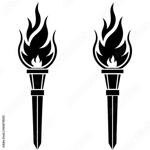 Two black torches with flames silhouette