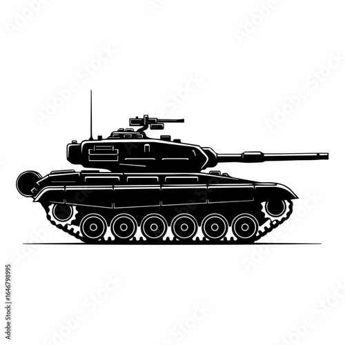 Silhouette of a Heavily Armored Military Tank Ready for Combat