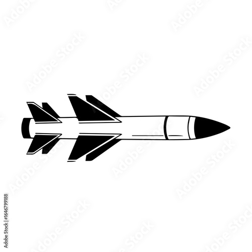 Rocket missile illustration with fins and warhead on a white background
