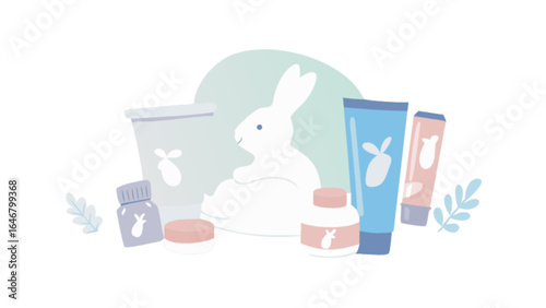 Cruelty free beauty products and cosmetics with bunny logo for vegan skincare and ethical beauty brands design