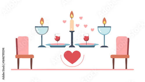 Romantic dinner table setting vector illustration for valentine's day special occasion design concept