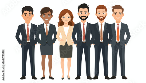 Corporate colleagues in formal attire, teamwork and leadership, vector illustration