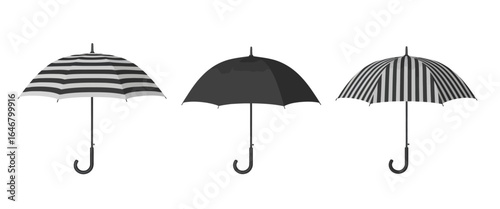 UntitledVector art of illustrations of umbrellas in various designs, including striped patterns and solid colors, symbolizing rain protection and stylish weather accessories isolated on white backgrou