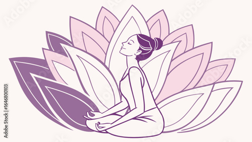 Woman meditating in lotus position with lotus flower background for yoga and wellness relaxation and peace
