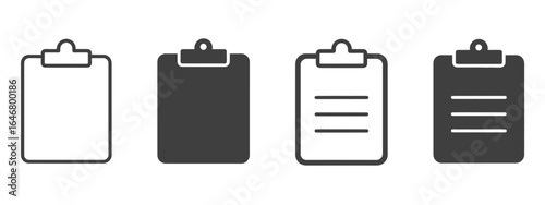 UntitledVector art of four clipboards isolated on white background with varying designs, representing documentation, organization, and recordkeeping in office and business settings