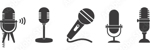 UntitledVector art of microphone illustrations isolated on white background, showcasing various styles for audio recording, podcasting, broadcasting, and vocal performances, suitable for music and med