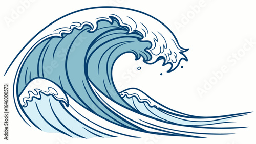 Ocean wave illustration vector art design graphic sea water surfing tidal nature blue drawing artwork image