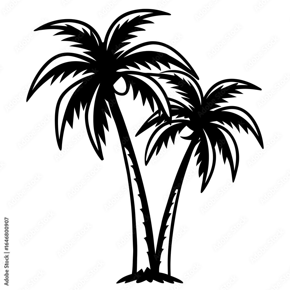Two palm trees silhouette against white background Two palm trees silhouette against white background