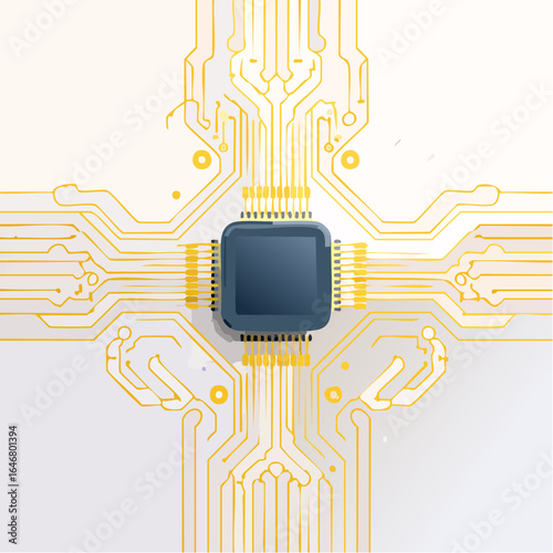 Detailed circuit board with glowing tracks and precision electronic design