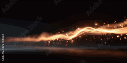 A long orange line with lots of sparkles. The line is on a black background. The sparkles are scattered all over the line