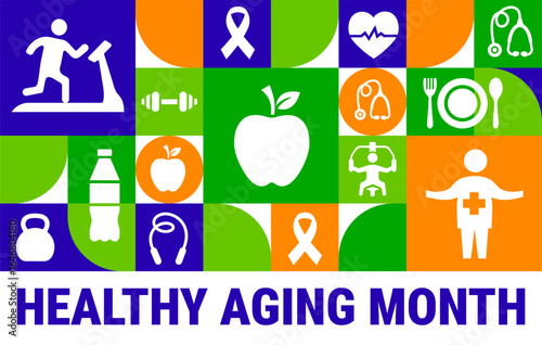 Healthy Aging Month Geometric shape pattern background, banner, card or poster design template is observed every year during September, to raise awareness about the mission. Vector illustration.