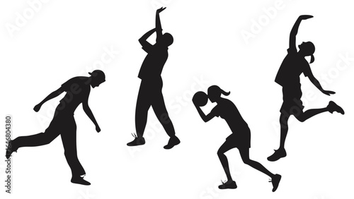Silhouettes of people playing sports including volleyball basketball and running activities in a group created with generated ai