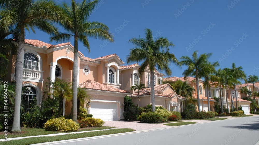 Suburban homes lined with palm trees Suburban homes lined with palm trees