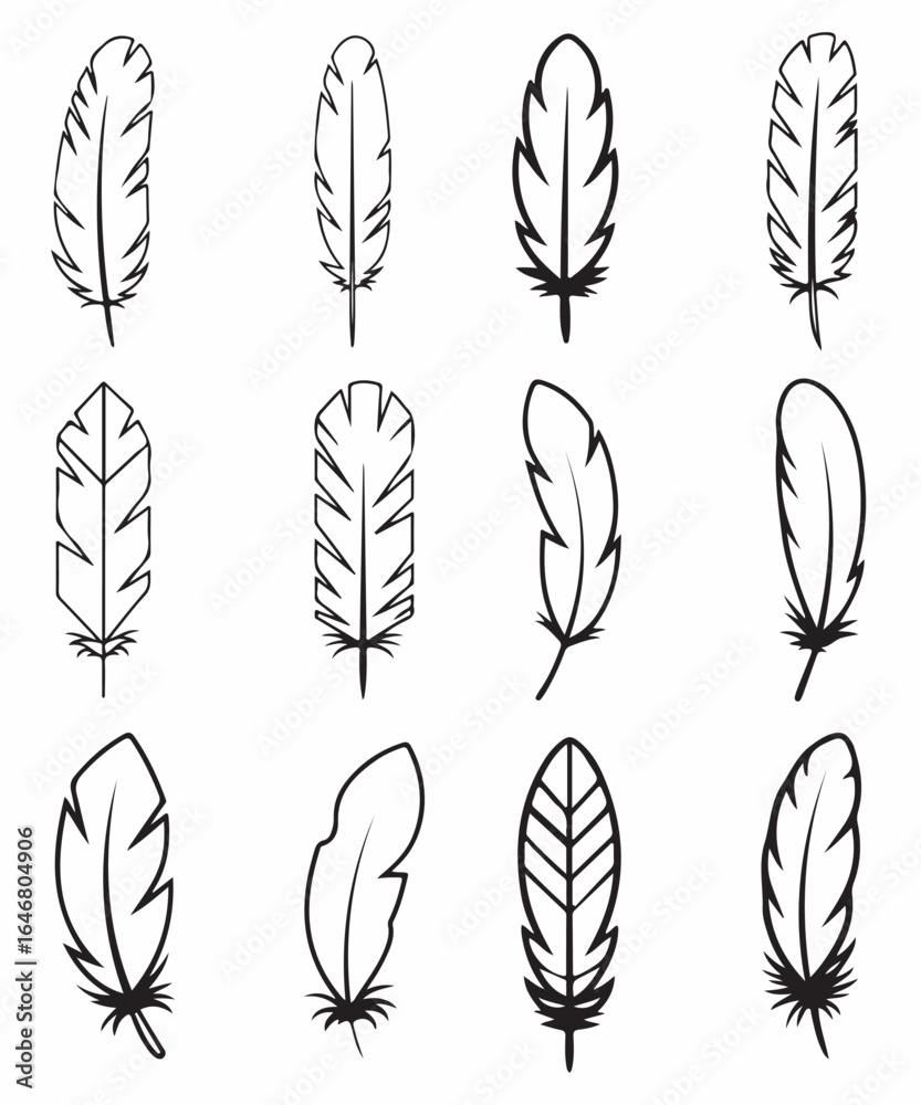 Minimal Feather Outline Vector Set – Modern Nature Design Collection. Minimal Feather Outline Vector Set – Modern Nature Design Collection.