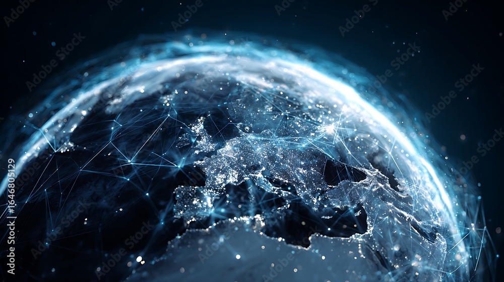 Obraz premium Global Network Earth View Showing Europe Data Connections and Communication