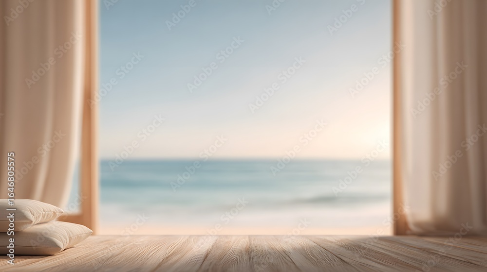 Fototapeta premium blurred image of a bedroom-to-deck transition