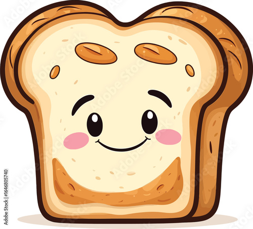 Adorable Cartoon Bread Slice Cheerful Food Illustration For Kids Menus Educational Materials And Playful Designs Featuring A Sweet Smiling Face And Warm Inviting Colors