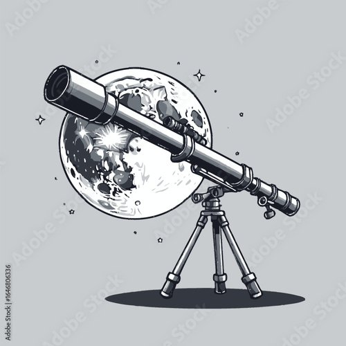 Illustration Of A Telescope Pointed Towards The Moon Space Exploration Vector For Science Education Astronomy Publications And Creative Design Projects