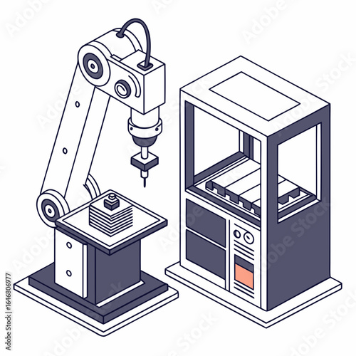 The automated process of a robotic arm handling a package.