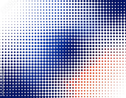Abstract halftone pattern in blue, red, and white
