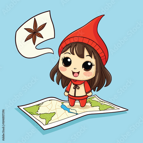 Chibi Adventurer On Map Cute Cartoon Character Planning Trip Vector Illustration For Kids Travel Blogs And Educational Material