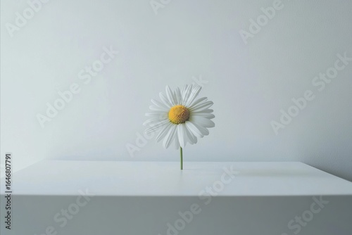 Solitary Daisy Bloom on White Surface, Minimalist Still Life wit