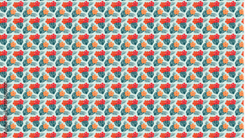 An elegant and timeless seamless pattern with a beautiful mix of exotic tropical flowers and foliage, perfect for creating sophisticated summer-themed textiles.