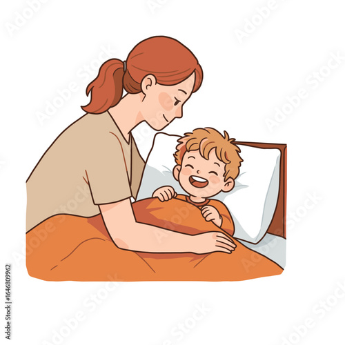 Mother's Love A heartwarming illustration of a mother tucking her child into bed.