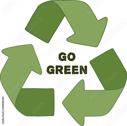 Go Green Recycling Symbol with Text on Transparent Background