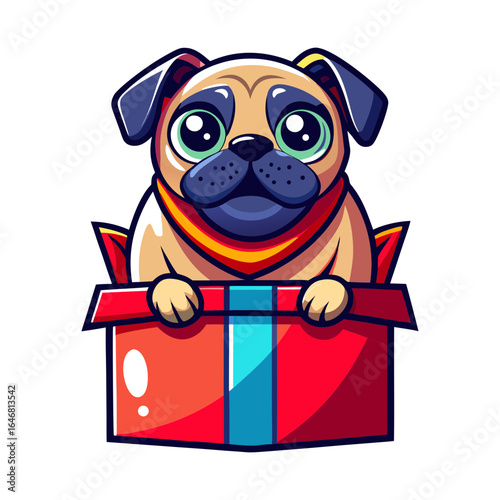 Little cute dog on gift box 