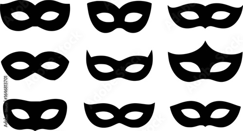 Black masquerade masks varying designs face
