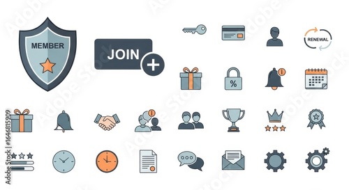 Membership and customer service icons isolated on white background